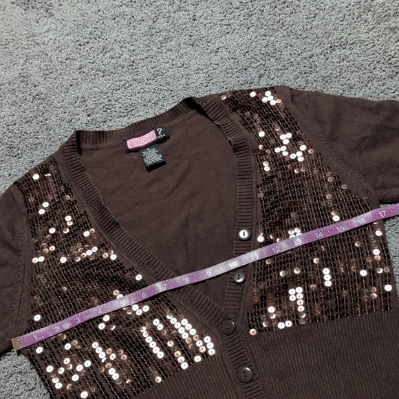 Sequined 3/4 Sleeve Crop Top Cardigan Sweater - Picture 9 of 14